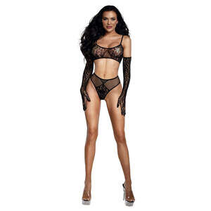 Dreamgirl - Lace Bralette Set With Gloves  - Black